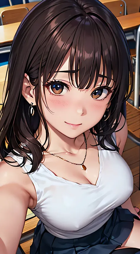 (Tabletop, highest quality, High resolution, , Perfect Pixel, 4K,), 1 girl, single, alone, Beautiful woman、I could see the whole body、 ((Wavy mid-length hair, bangs, Brown Hair)), ((Brown eyes, Beautiful eyelashes, Realistic eyes)), ((Detailed face, blush:...