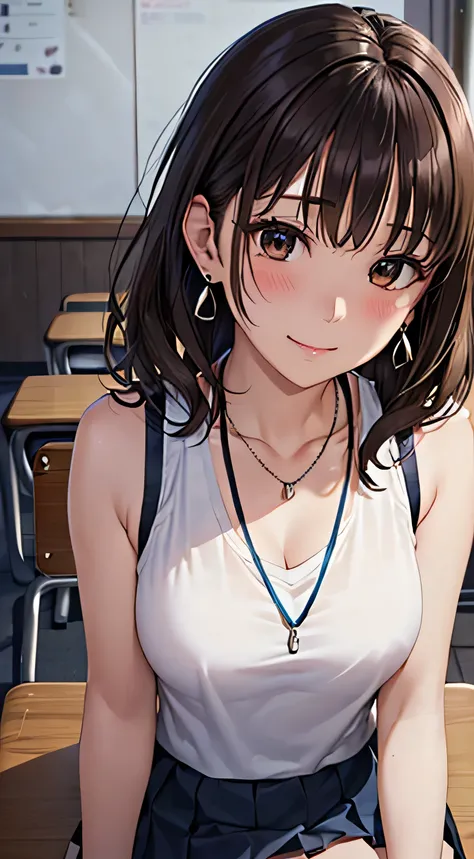 (Tabletop, highest quality, High resolution, , Perfect Pixel, 4K,), 1 girl, single, alone, Beautiful woman、I could see the whole body、 ((Wavy mid-length hair, bangs, Brown Hair)), ((Brown eyes, Beautiful eyelashes, Realistic eyes)), ((Detailed face, blush:...