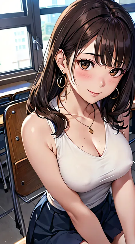 (Tabletop, highest quality, High resolution, , Perfect Pixel, 4K,), 1 girl, single, alone, Beautiful woman、I could see the whole body、 ((Wavy mid-length hair, bangs, Brown Hair)), ((Brown eyes, Beautiful eyelashes, Realistic eyes)), ((Detailed face, blush:...