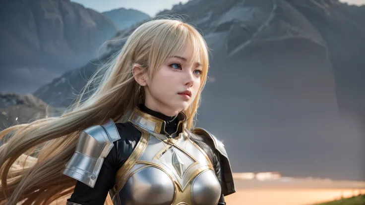 "Step into the world of Konosuba and envision a realistic portrayal of Lalatina, better known as Darkness. Imagine her standing amidst a vast, open field, the golden hues of the sunset casting a warm glow upon her armor-clad figure. Her posture is upright,...
