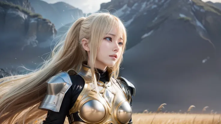"Step into the world of Konosuba and envision a realistic portrayal of Lalatina, better known as Darkness. Imagine her standing amidst a vast, open field, the golden hues of the sunset casting a warm glow upon her armor-clad figure. Her posture is upright,...
