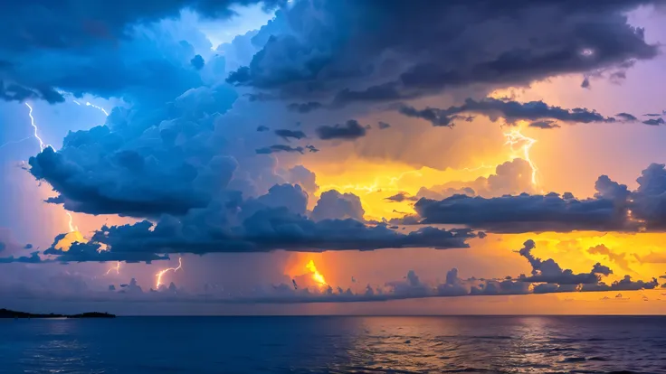 Refreshing sky, Clear skies, lightning, storm, blue sky, Ocean, Sunset, sunset