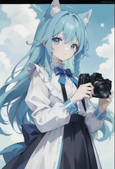 masterpiece、Sky blue hair、Early 20s、Anime Style、beauty、younger sister、Holding a camera