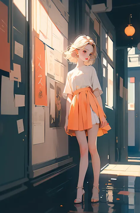 ealisitic、long legged、ful、Feminine、white shirt、a miniskirt、high-heels,extremely delicate face,Realistic lighting and shading, (an extremely delicate and beautiful art)1.3, Elegant,Dramatic shadows、ighly detailed。hightquality、hight resolution、raw、超A high re...