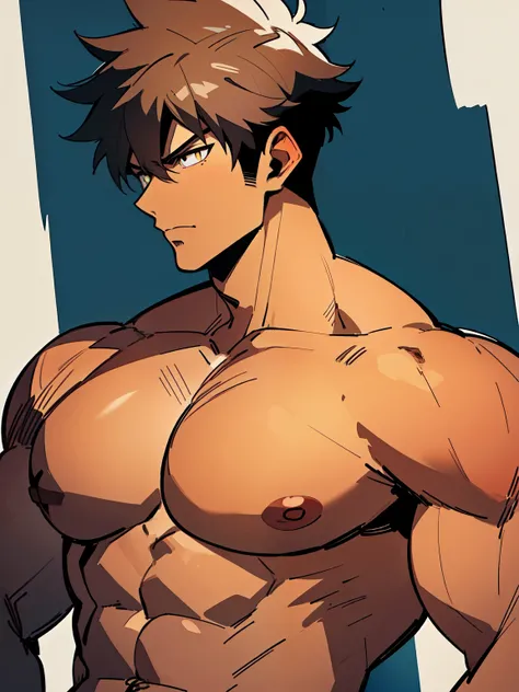 ((handsome men)), ((yellow eyes)), ((brown hair)), ((ninja)), ((dark skin)), ((serious expression)), ((shinobi clothing)), ((muscular male), ((shirtless)), ((topless)), ((body full of huge muscles)) (((complementary colors))), ((mature male)), 1boy, beauti...