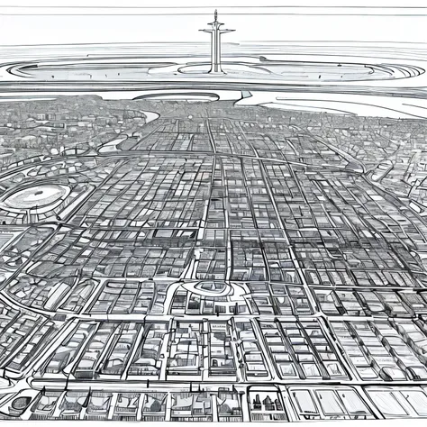 Sketch of city named Elche. De 230 625 habitant, avec hopital, parc, mairie, casino, hotel, musee, catedral, poste de llice avec fourière et 4 parkings eclairée