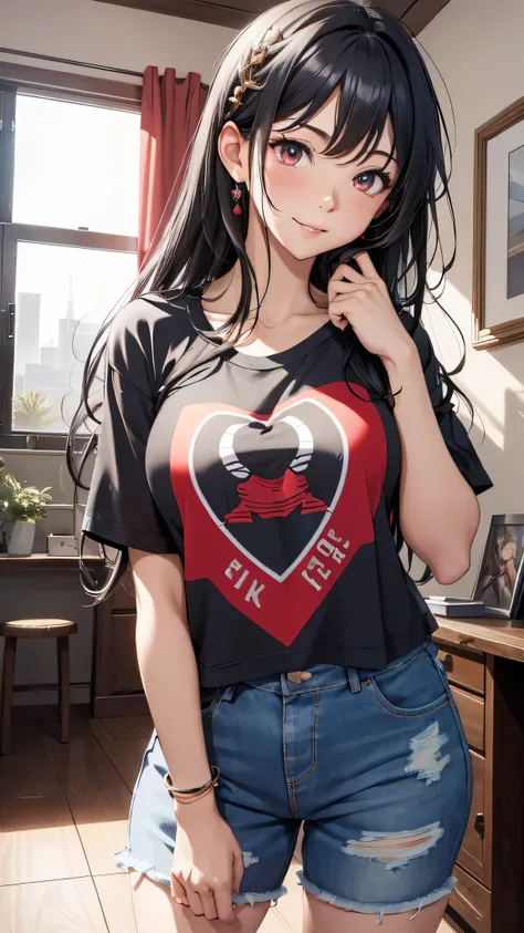 最high quality、Best image quality、masterpiece、girl((18-year-old、 By becoming、Best Bust、Medium Bust,Wide open breast tea、Red glowing eyes,Black Hair、Red Mesh、Disheveled Hair、Lointail、thin,The highest valley、Open chest、Luminous Wristbands、hair ornaments、Show ...