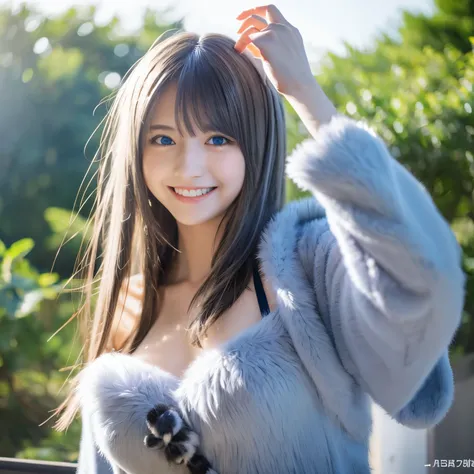 (There is nothing there), ((masterpiece)) , ((highest quality)), figure, Furry, bird, tail, Bodysuits, One girl, throw, Upper Body, One girl, alone, Long Hair, Gray Hair, *//*, blue eyes, *//*, White blouse, View your viewers, smile,