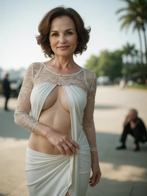 45 years old,(A MILF:1.2), a captivating gaze, green eyes, (A lot of wrinkles on her face:1.4), Old Woman Carla Gugino lookalike, Detailed wrinkles (8K, High resolution, ultra-quality, An ultra-high picture quality, Ultrarealistic, Best Quality:1.2) (large...