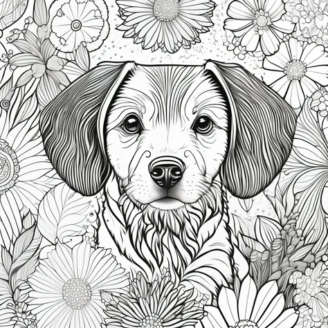 "(best quality,4k,8k,highres,masterpiece:1.2),ultra-detailed,(realistic,photorealistic,photo-realistic:1.37), cute Dog, playful expression, expressive eyes, fluffy fur, adorable, in a sitting pose, surrounded by colorful flowers, serene atmosphere, Mandala...