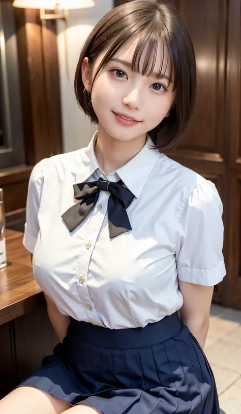 (8k, RAW photo, best quality, masterpiece:1.2), (realistic, photo-realistic:1.37), ultra-detailed,
1 girl,cute, solo,beautiful detailed sky,detailed cafe,night,sitting,dating,(nose blush),(smile:1.1),(closed mouth),large breasts, seductive smile, large apa...