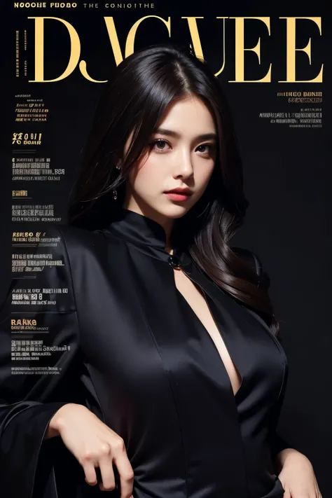 Beautiful woman wearing luxurious clothes, dark background, magazine pose,