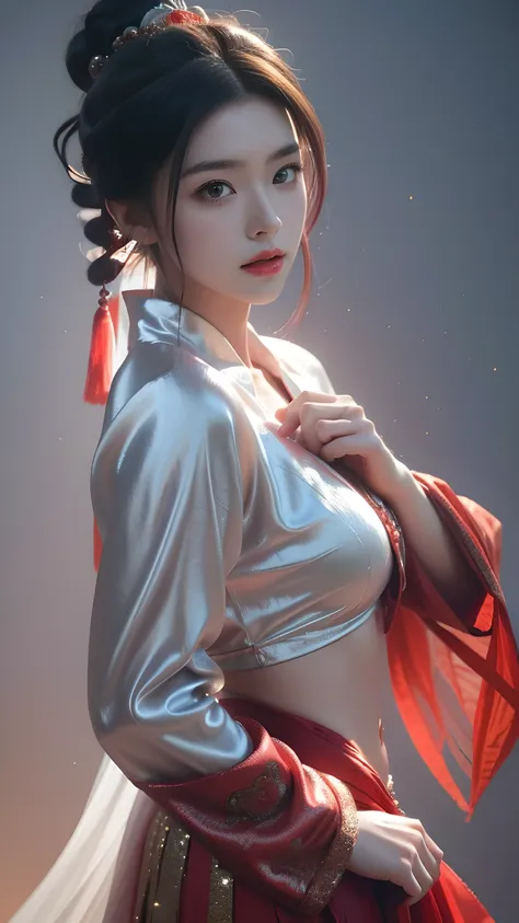 close up, Game Art，Best picture quality，Maximum resolution，8k，((A bust photo))，((portrait))，((headclose up))，(Rule of Thirds)，Unreal Engine 5 rendering works， (Future Girl)，(Female Warrior)， 22 year old girl，(Ancient Chinese women)，(Rainbow hair，Ancient Or...