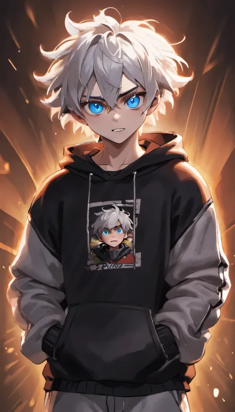 (best quality,4k,8k,highres,masterpiece:1.2),ultra-detailed,(realistic,photorealistic,photo-realistic:1.37),1boy,blue eyes,white shaggy hair,teenager,dressed in a black sweatshirt,evening,sneakers,standing,teenager,sweatpants,shaggy hair,thin,sunset,tired ...