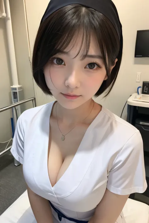 (1 Girl)、(Beautiful Japanese、18years old,round face、Refreshing、clear、seems kind、stylish、Pitiful、cute like an angel、cute、black eyes、,actress,Almond-shaped eyes), Good style , (Beautiful big breasts:1.2),(soft breasts),(very cute),(Black hair),(short bob hai...