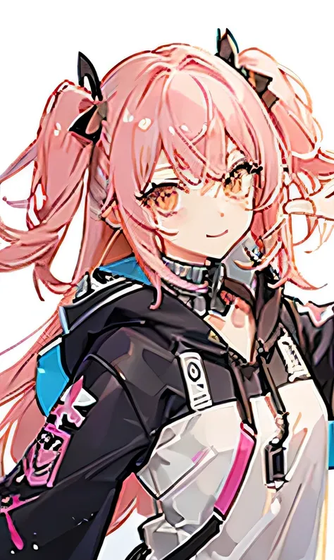 Downer、Pink Hair、girl、White background、An illustration、whole body、Golden Eyes、adult