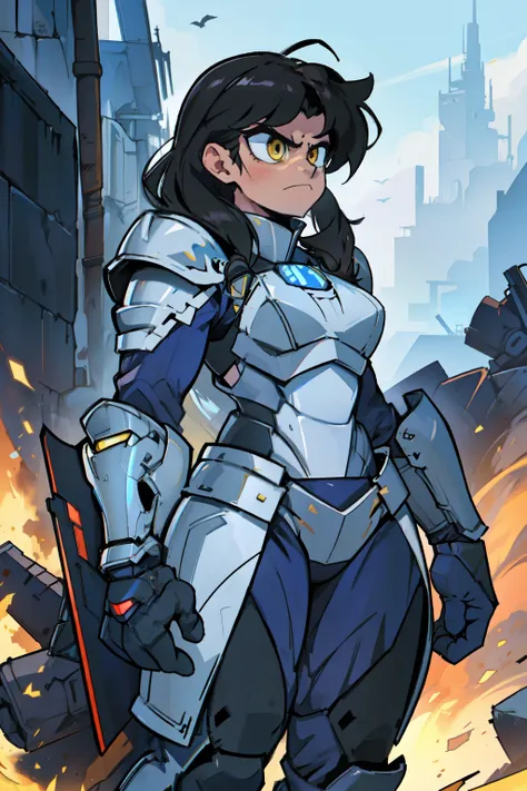 extremely long hair (((muscular))), (thick thighs, small breasts, toned body, 1 girl), black hair, pale skin, yellow eyes, angry, very long hair armor armor armor armor armor armor armor armor armor armor armor armor armor armor armor armor armor armor arm...