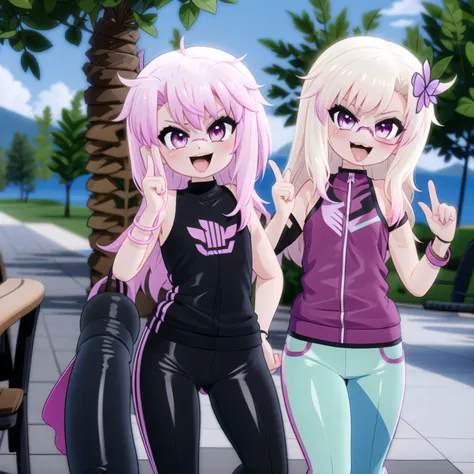 by mantis-x, young girls, tight pants,, happy, suck finger, sexy, pink hair, sunglasses