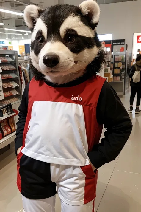 Please draw a picture of the Uniqlo mascot as a badger.