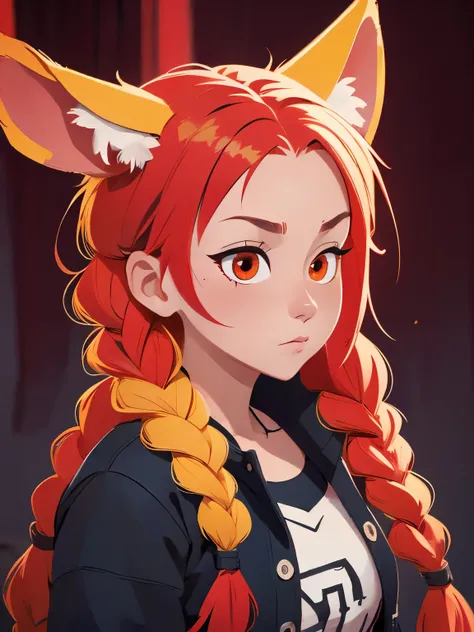 mayumi, (red_pupils), yellow_hair, side_braid, animal_ears, masterpiece, best quality, ultra-detailed, solo, 1girl