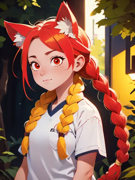 mayumi, (red_pupils), yellow_hair, side_braid, animal_ears, masterpiece, best quality, ultra-detailed, solo, 1girl