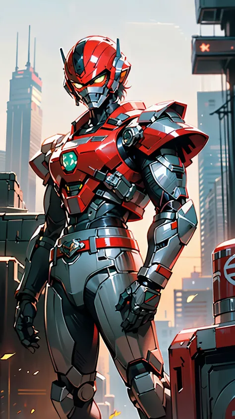 A man wearing a full-face helmet, a fantasy-style biotech armored combat suit, green eyes, (a composite layered chest armor), fully enclosed shoulder guards, matching arm and leg guards, the belt is adorned with dragon claw grasping orbs, (primarily black ...