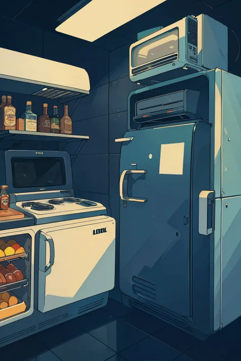 Los refrigeradores retro cobran vida en forma de Pixel art, with every square and pixel meticulously designed to transport us back in time. Refrigerador lleno de alcohol, It stands out for its dark colors and sharp focus. The retro aesthetic is further emp...