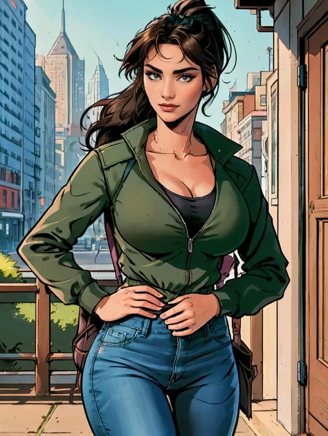 (masterpiece, top quality, best quality, official art, beautiful and aesthetic:1.2), (1girl:1.3), dark brown hair pulled back, elegant updo, extremely detailed, portrait, looking at viewer, facing viewer, solo, (full body:0.6), detailed background, close u...