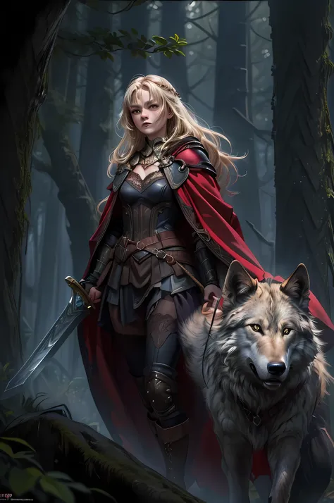 fantasy art, rpg art, dark fantasy art, ultra wide shot, raw, photorealistic, a picture of female human ranger and her wolf pet,...