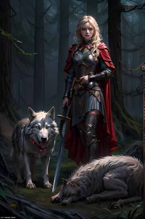 fantasy art, rpg art, dark fantasy art, ultra wide shot, raw, photorealistic, a picture of female human ranger and her wolf pet,...