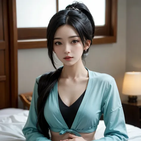 ((best quality)), ((masterpiece)), (detailed), perfect face. black hair. ponytail. anime girl. asian girl. black eyes. ulzzang. ...