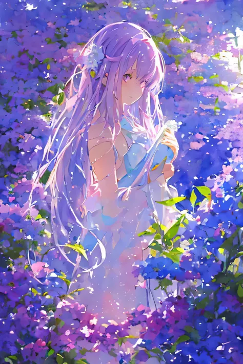 Watercolor、pale colour、Light purple hair、One Woman、long hair、