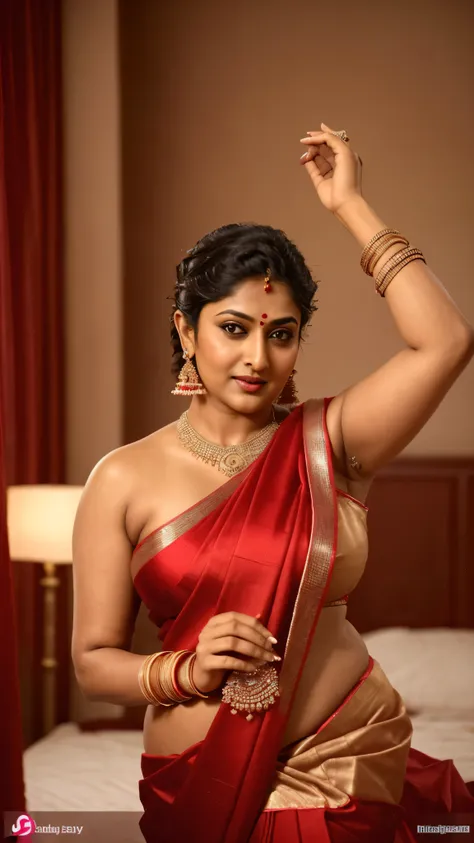 wearing a sexy satin saree with strapless bra, sexy indian housewife, looks like indian actress nayanthara, actress nayanthara, ...