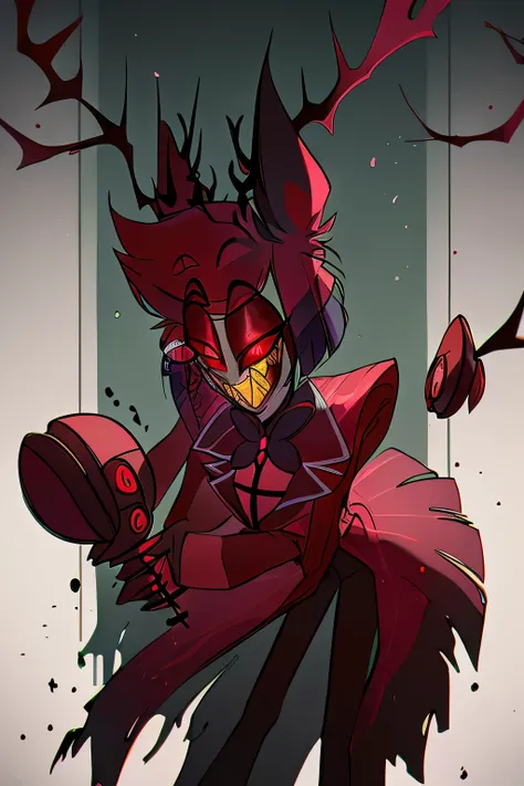 Alastor from hazbin hotel intimidating and seducing the viewer.
view is low looking up at the character, full body drawing, full body, cartoon anime style, horror, scary, attractive, (best quality,4k,8k,highres,ultra-detailed,horror,anime,professionally l...