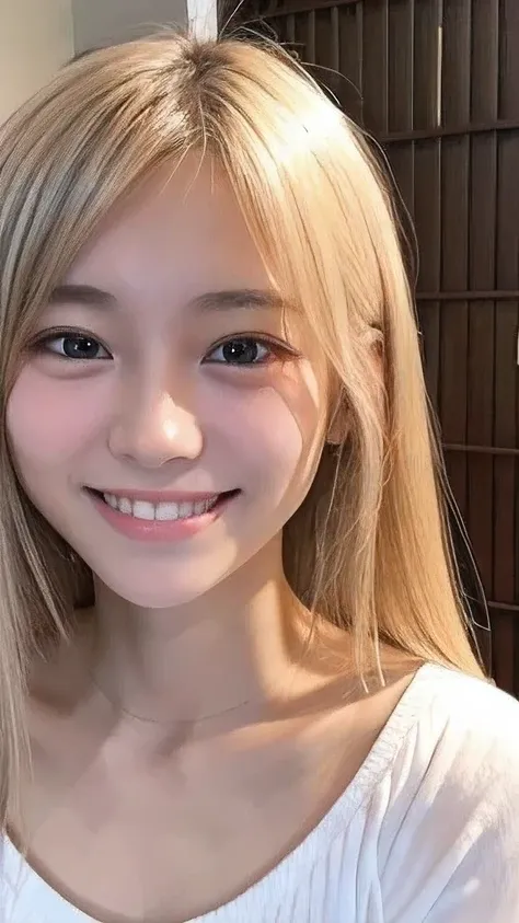 Japanese、18-year-old、Very slim、((Smiling))、Blonde