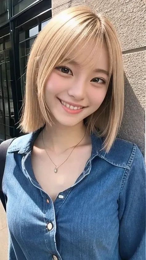 Japanese、18-year-old、Very slim、((Smiling))、Blonde