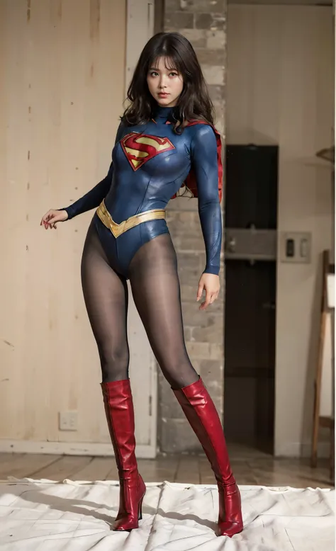 No background、She always has her mouth open、She always looks distressed、Always close your eyes、(((Beautiful legs in black tights.)))、(((Stretch your legs、expensive、Expressing a distressed face)))、((((Make the most of your original images)))、(((Supergirl Co...