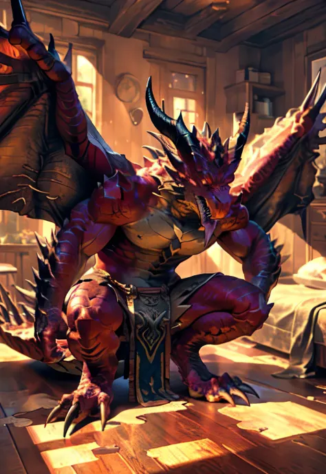 alone, (muscular), (male human dragon):1.3, bright scales, (Kamimay):1.3, (Common:1.4) (pray):1.23, (，wearing a short white loincloth）, exquisite eyes, lizard tail,a pair of dragon horns, a pair of dragon wings, (exquisite eyes，stripe，sharp claws，cute anim...