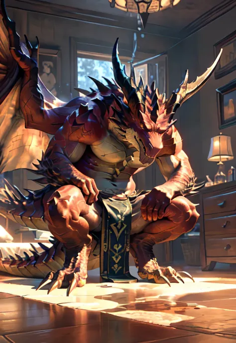 alone, (muscular), (male human dragon):1.3, bright scales, (Kamimay):1.3, (Common:1.4) (pray):1.23, (，wearing a short white loincloth）, exquisite eyes, lizard tail,a pair of dragon horns, a pair of dragon wings, (exquisite eyes，stripe，sharp claws，cute anim...