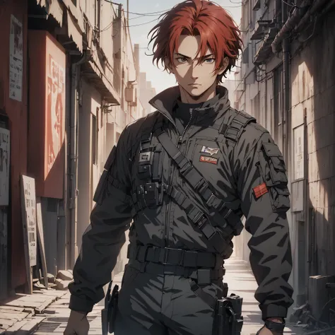 1man, handsome,  18 years old, red hair, wearing combat suit, ultra high resolution, best quality, masterpiece, rtx,ray tracing,...