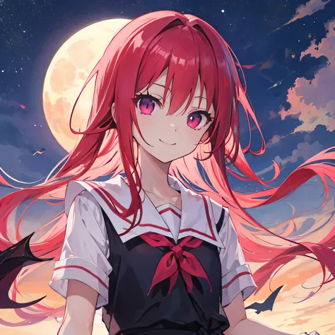 personaje: Satanichia mcdowell kurumizawa magenta eye color semi-long red hair tied with a ribbon height: 1,66


ANIME: GABRIEL DROPOUT 
accesorios: listones para el cabello 
Vestimenta elegante moderno 

contemplando el atardecer con una sonrisa hermosa 
