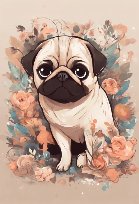 Cute pug dog illustration、Stickers