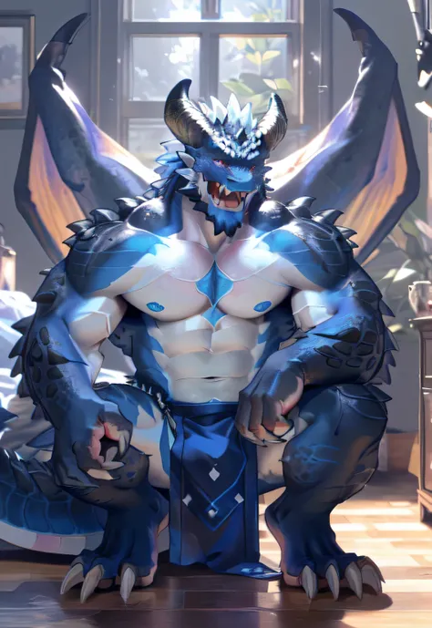 alone, (muscular), (male human dragon):1.3, pure black body, (Kamimay):1.3, (Common:1.4) (pray):1.23, (，wearing a short white loincloth）, delicate eyes, lizard tail,a pair of dragon horns, a pair of dragon wings, (delicate eyes，stripe，sharp claws，cute anim...