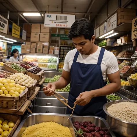 A mae pedindo pro menino ir ate o mercado , a mae dando o dinheiro , o menino indo no mercado , menino indignado com o valor do arroz e indo pra casa , o menino falando pra mae o que aconteceu e a mae surpresa 