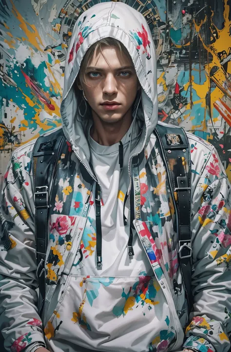 White man painting, Eminem, King of Hip Hop, Charismatic Rapper, lose youqself, Cool Street Fashion, King of the Streets, check it out, Chop the lime, The best pose, Ultra-detailed paintings inspired by Wow, Art Station Trends, Fantasy art, A complex mess,...