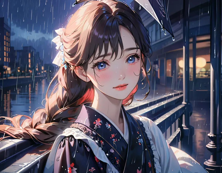 best quality, highres, ultra-detailed, realistic:1.37, vibrant colors, portrait, soft lighting, long eyelashes, sparkling eyes, glossy lips, detailed skin, retro pattern, pastel colors, ((smile while crying1.2)), ((shedding tears:2.0),, ((sad look:1.8)),, ...