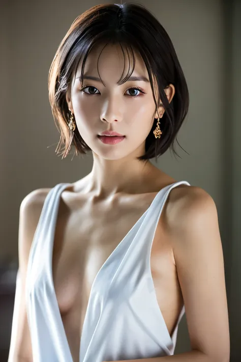 1 girl, (bare armpits are visible:1.4)、(standing facing the camera:1.5)、(wrap the cloth around your bare chest only:1.6),(small,...