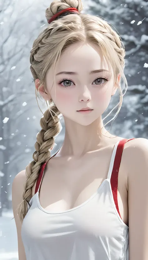 realistic portraits、perfect anatomy、young european woman、grey blonde girl、loosely tied braids、very realistic face、ultimate beaut...