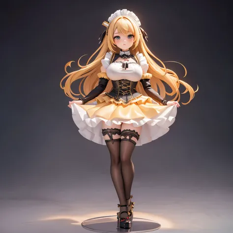 14-year-old girl with big breasts in maid costume (Gothic style) Torn skirt, golden body proportion, messy blonde hair (Pigeon-toed feet) (Very detailed CG unified 8K wallpaper) Big tore skirt ruddy shy ed blinky usa'The most beautiful body art, Artie...