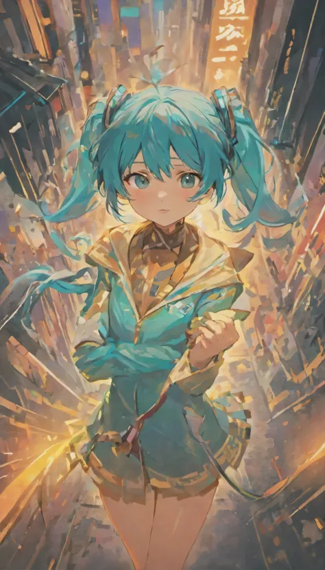 (1girl who drew Hatsune Miku、Ultra-detailed、A cowboy hat to accentuate big eyes、Intricately designed outfit with sequins and holographic effects、Detailed facial features with playful expressions、Artful digital art touch-up、 BREAK、Cowboy Setting、Dusty Road、...